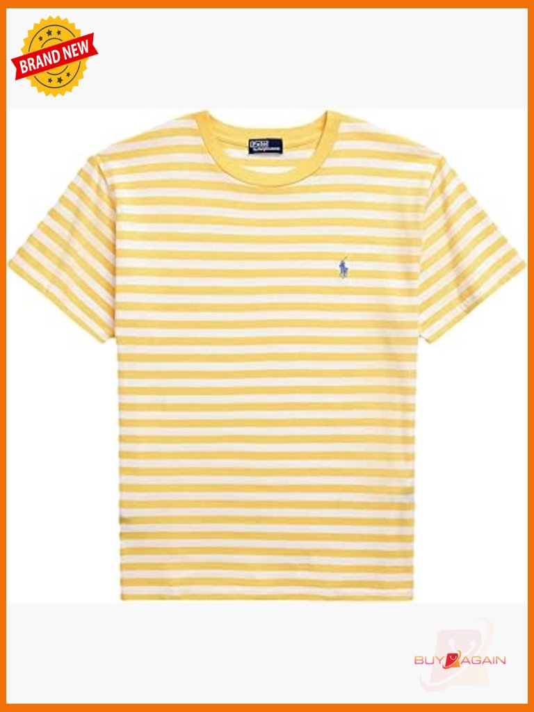 Striped Crew Neck Jersey T-Shirt Classic Fit Cotton Top